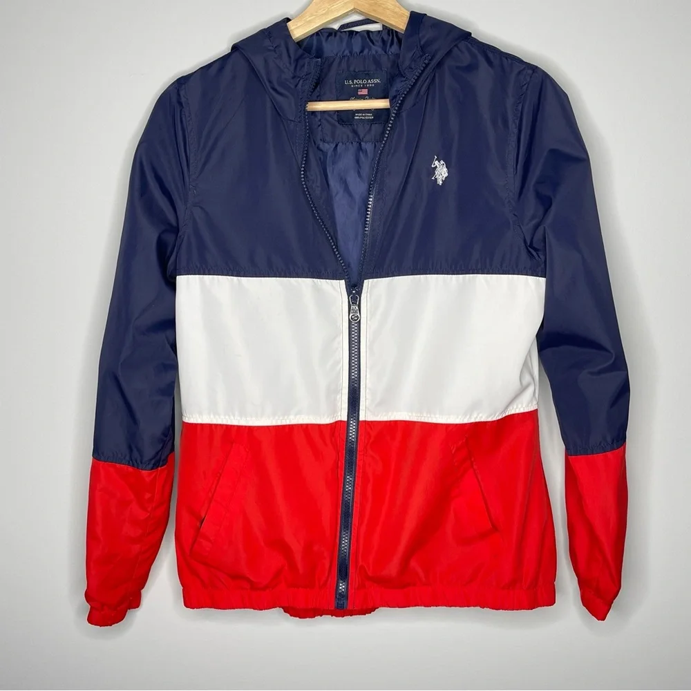 U.S. Polo‎ Assn. Vintage Windbreaker Hood Zip Front (Small)